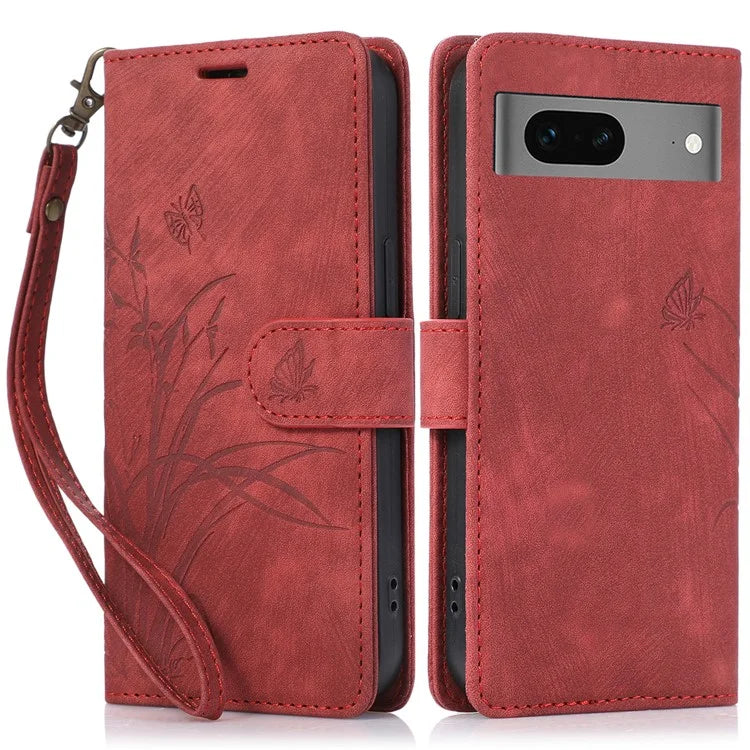 For Google Pixel 8 Case Orchid Butterfly Pattern Leather Cover Phone Wallet