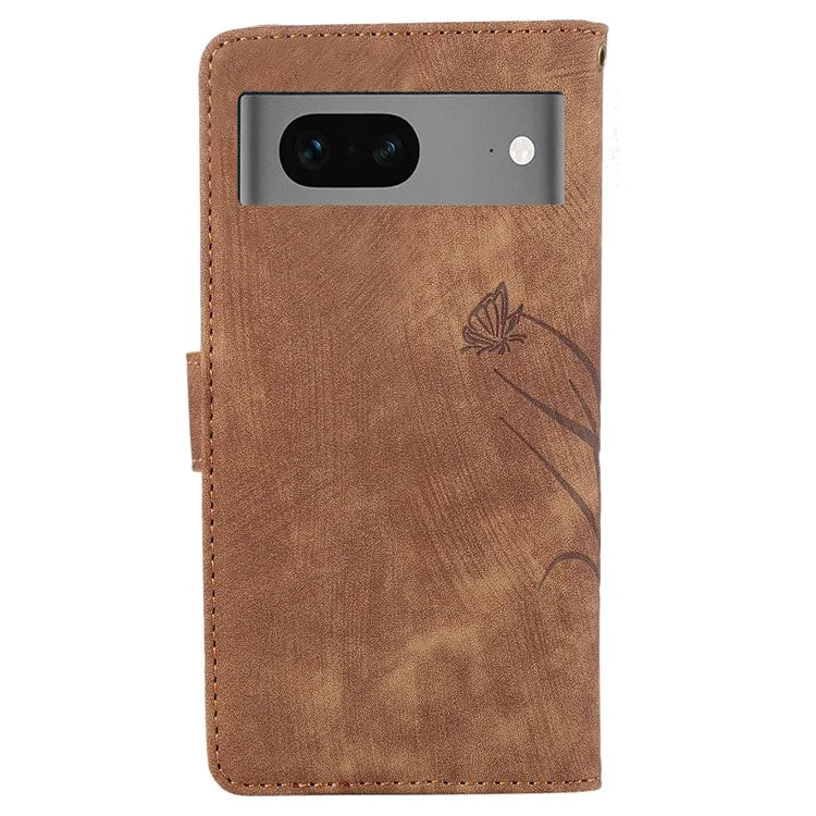 For Google Pixel 8 Case Orchid Butterfly Pattern Leather Cover Phone Wallet