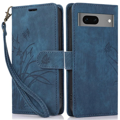 For Google Pixel 8 Case Orchid Butterfly Pattern Leather Cover Phone Wallet