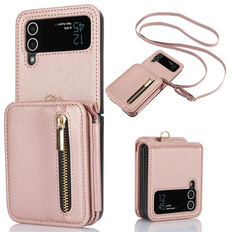 For Samsung Galaxy Z Flip4 5G Crossbody Phone Case RFID Blocking Cover Zipper Pocket