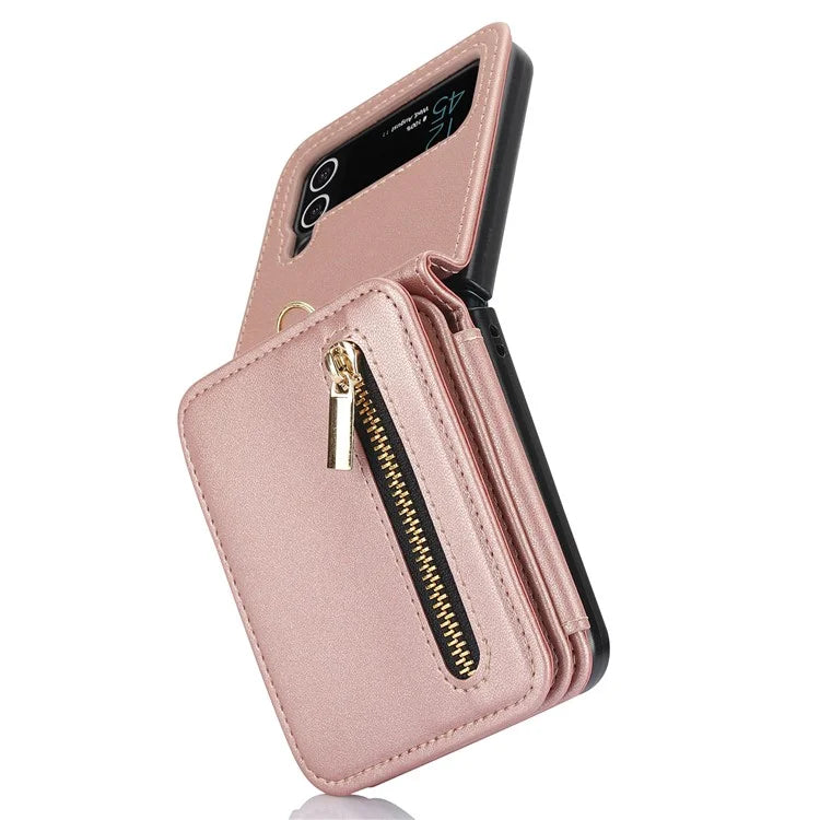 For Samsung Galaxy Z Flip4 5G Crossbody Phone Case RFID Blocking Cover Zipper Pocket