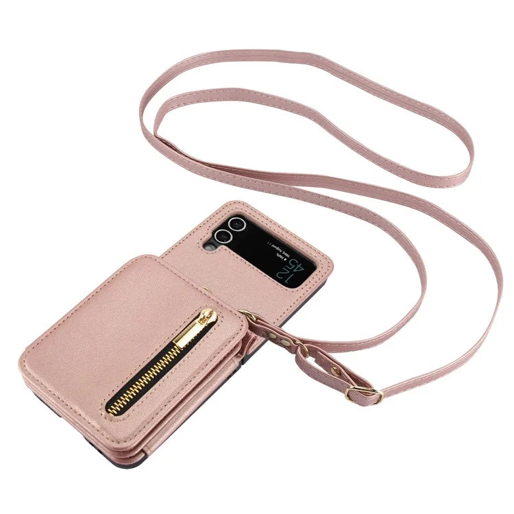 For Samsung Galaxy Z Flip4 5G Crossbody Phone Case RFID Blocking Cover Zipper Pocket