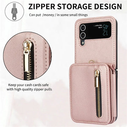 For Samsung Galaxy Z Flip4 5G Crossbody Phone Case RFID Blocking Cover Zipper Pocket