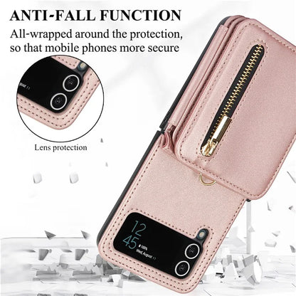 For Samsung Galaxy Z Flip4 5G Crossbody Phone Case RFID Blocking Cover Zipper Pocket