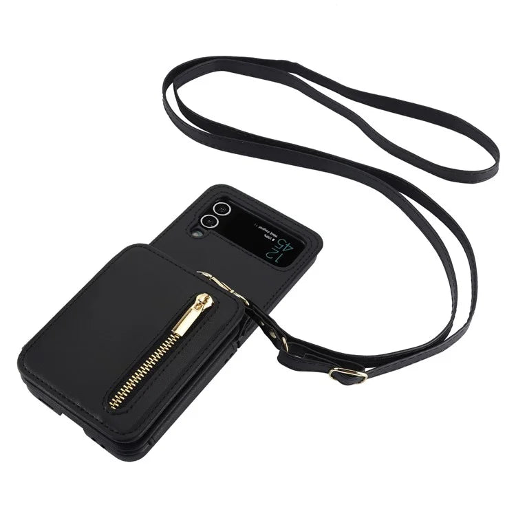 For Samsung Galaxy Z Flip4 5G Crossbody Phone Case RFID Blocking Cover Zipper Pocket