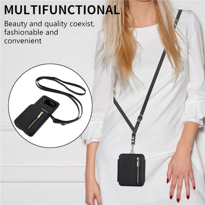 For Samsung Galaxy Z Flip4 5G Crossbody Phone Case RFID Blocking Cover Zipper Pocket