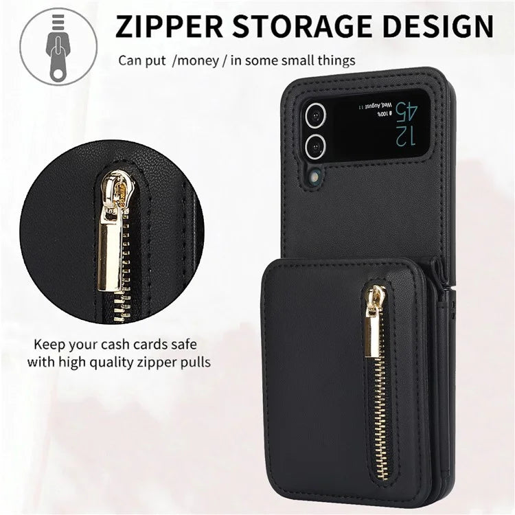 For Samsung Galaxy Z Flip4 5G Crossbody Phone Case RFID Blocking Cover Zipper Pocket