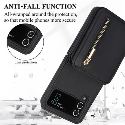 For Samsung Galaxy Z Flip4 5G Crossbody Phone Case RFID Blocking Cover Zipper Pocket