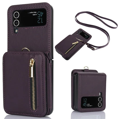 For Samsung Galaxy Z Flip4 5G Crossbody Phone Case RFID Blocking Cover Zipper Pocket