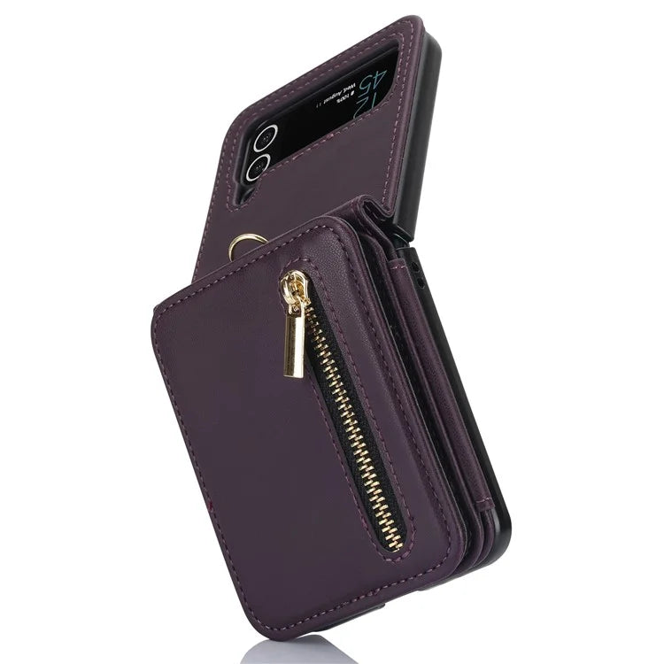 For Samsung Galaxy Z Flip4 5G Crossbody Phone Case RFID Blocking Cover Zipper Pocket