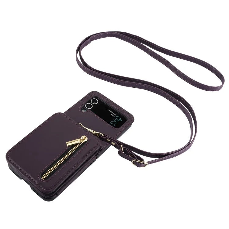 For Samsung Galaxy Z Flip4 5G Crossbody Phone Case RFID Blocking Cover Zipper Pocket