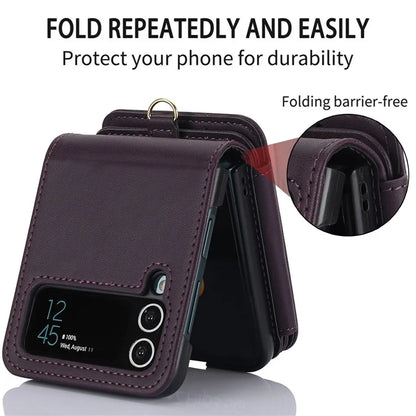 For Samsung Galaxy Z Flip4 5G Crossbody Phone Case RFID Blocking Cover Zipper Pocket