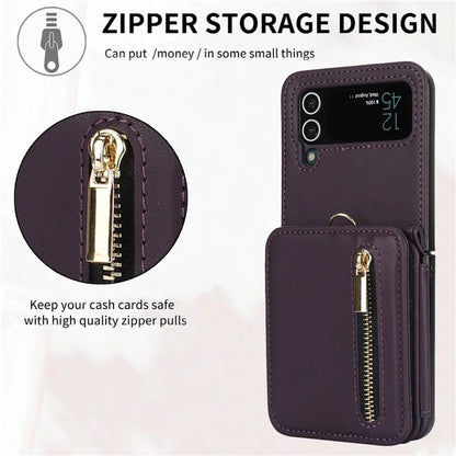 For Samsung Galaxy Z Flip4 5G Crossbody Phone Case RFID Blocking Cover Zipper Pocket