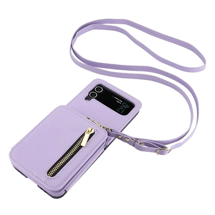 For Samsung Galaxy Z Flip4 5G Crossbody Phone Case RFID Blocking Cover Zipper Pocket