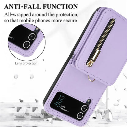 For Samsung Galaxy Z Flip4 5G Crossbody Phone Case RFID Blocking Cover Zipper Pocket
