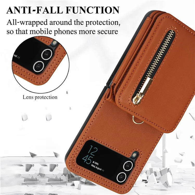 For Samsung Galaxy Z Flip4 5G Crossbody Phone Case RFID Blocking Cover Zipper Pocket