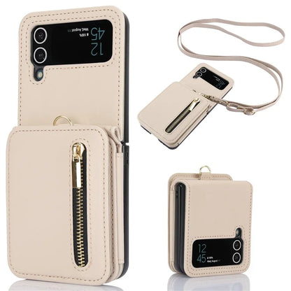 For Samsung Galaxy Z Flip4 5G Crossbody Phone Case RFID Blocking Cover Zipper Pocket