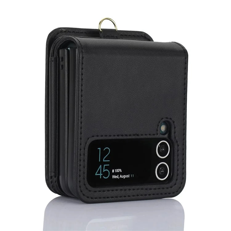 For Samsung Galaxy Z Flip3 5G Crossbody Phone Case PU Leather Coated PC Cover with Card Holder
