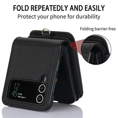 For Samsung Galaxy Z Flip3 5G Crossbody Phone Case PU Leather Coated PC Cover with Card Holder