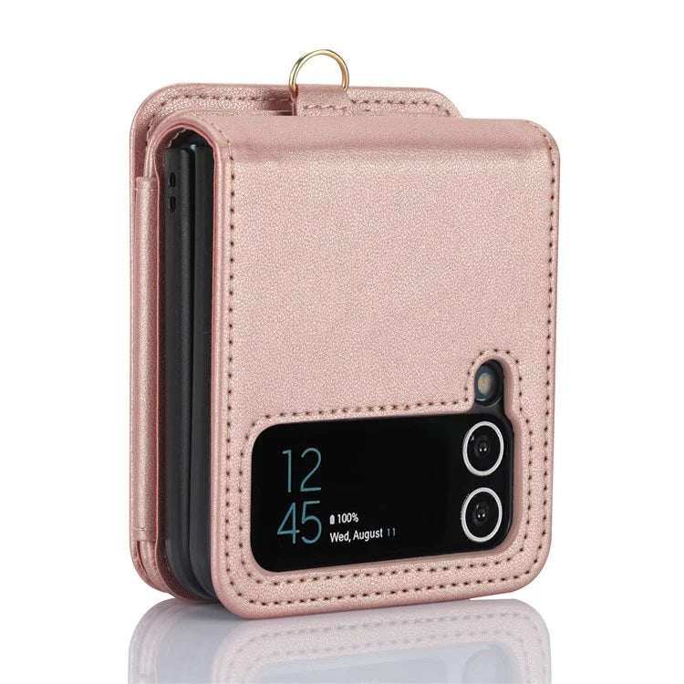 For Samsung Galaxy Z Flip3 5G Crossbody Phone Case PU Leather Coated PC Cover with Card Holder