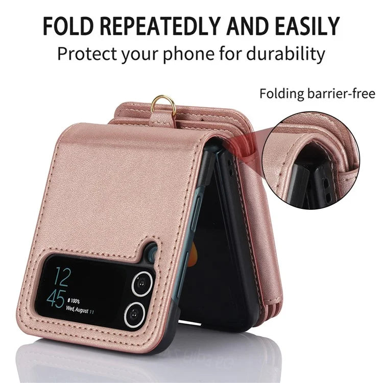 For Samsung Galaxy Z Flip3 5G Crossbody Phone Case PU Leather Coated PC Cover with Card Holder