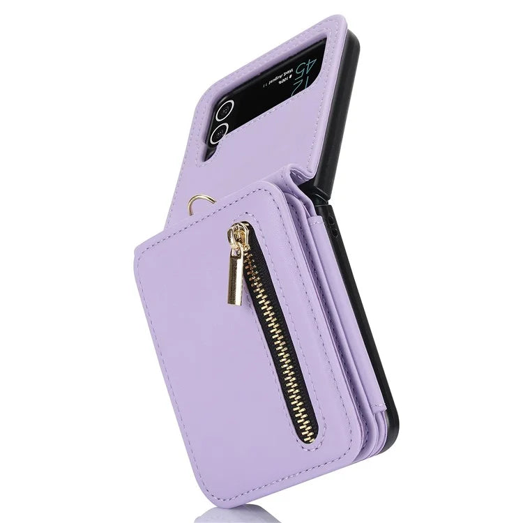 For Samsung Galaxy Z Flip3 5G Crossbody Phone Case PU Leather Coated PC Cover with Card Holder