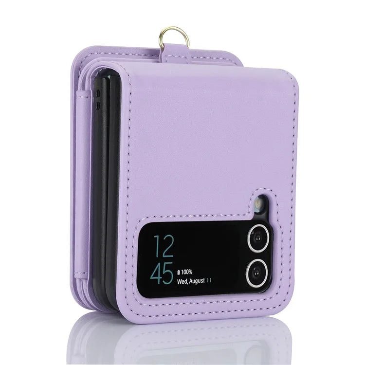 For Samsung Galaxy Z Flip3 5G Crossbody Phone Case PU Leather Coated PC Cover with Card Holder