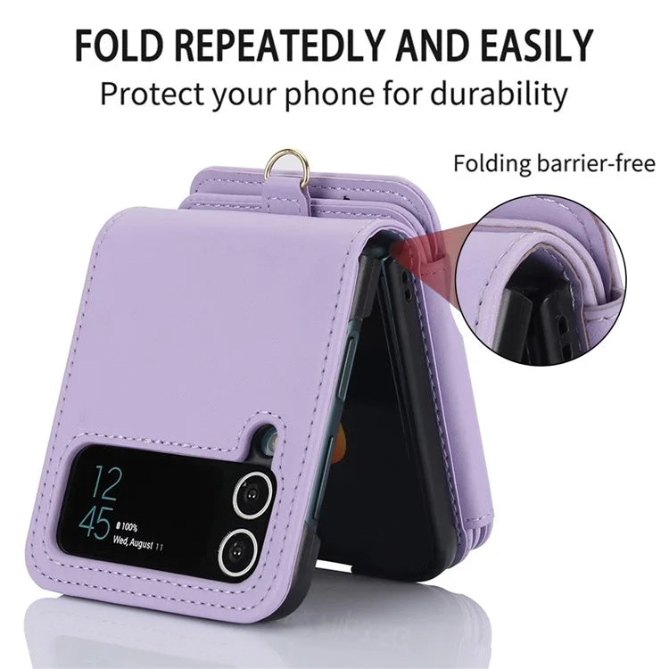 For Samsung Galaxy Z Flip3 5G Crossbody Phone Case PU Leather Coated PC Cover with Card Holder