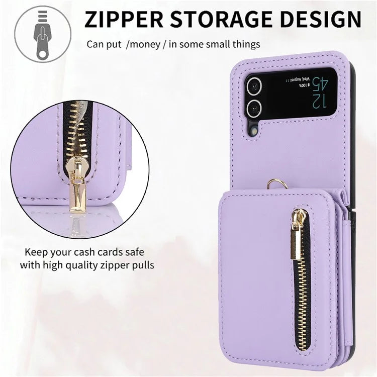 For Samsung Galaxy Z Flip3 5G Crossbody Phone Case PU Leather Coated PC Cover with Card Holder