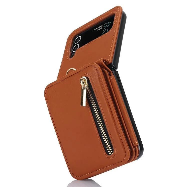 For Samsung Galaxy Z Flip3 5G Crossbody Phone Case PU Leather Coated PC Cover with Card Holder