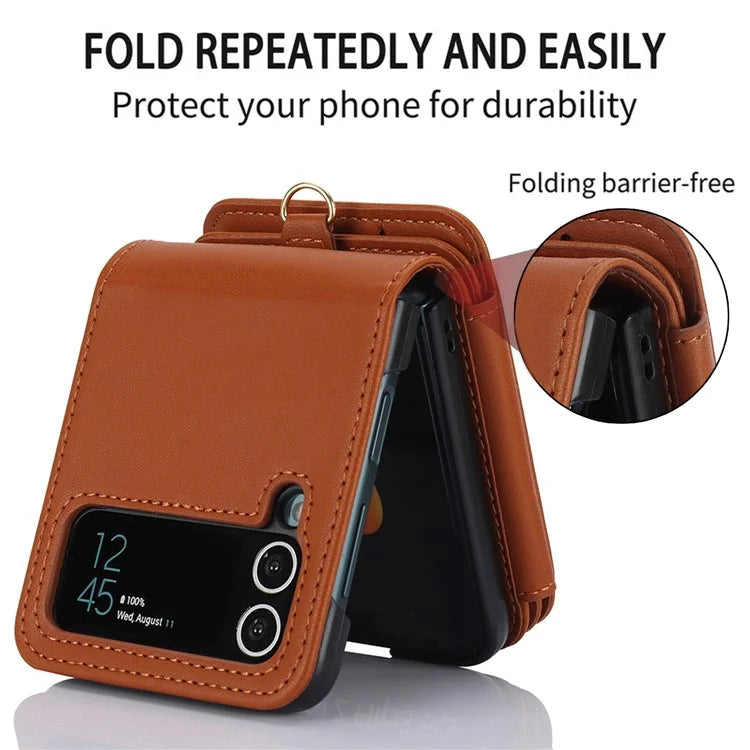 For Samsung Galaxy Z Flip3 5G Crossbody Phone Case PU Leather Coated PC Cover with Card Holder