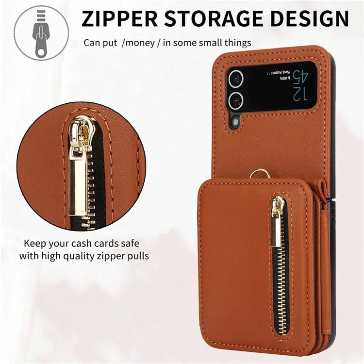 For Samsung Galaxy Z Flip3 5G Crossbody Phone Case PU Leather Coated PC Cover with Card Holder
