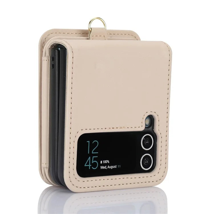 For Samsung Galaxy Z Flip3 5G Crossbody Phone Case PU Leather Coated PC Cover with Card Holder