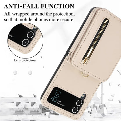 For Samsung Galaxy Z Flip3 5G Crossbody Phone Case PU Leather Coated PC Cover with Card Holder