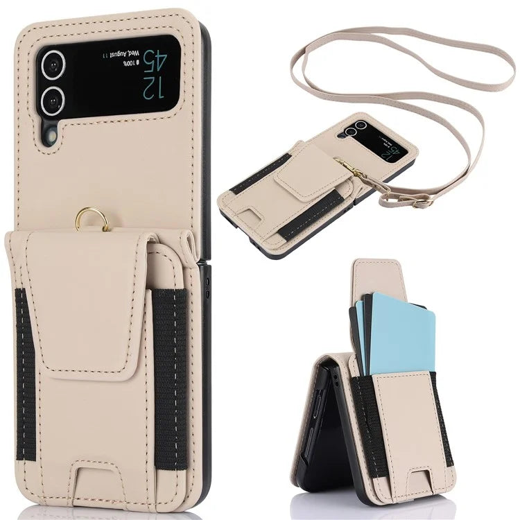 For Samsung Galaxy Z Flip4 5G Crossbody Phone Case PU Leather Back Cover