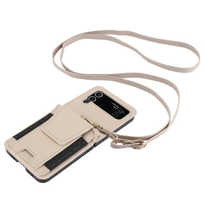 For Samsung Galaxy Z Flip4 5G Crossbody Phone Case PU Leather Back Cover
