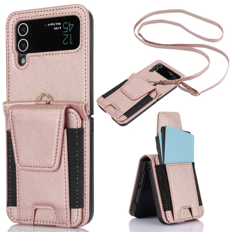 For Samsung Galaxy Z Flip4 5G Crossbody Phone Case PU Leather Back Cover