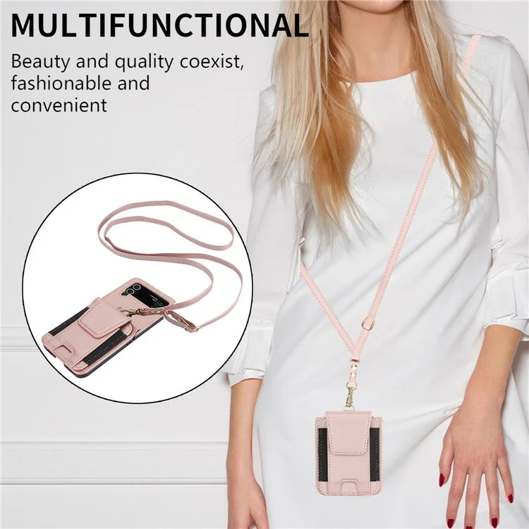 For Samsung Galaxy Z Flip4 5G Crossbody Phone Case PU Leather Back Cover