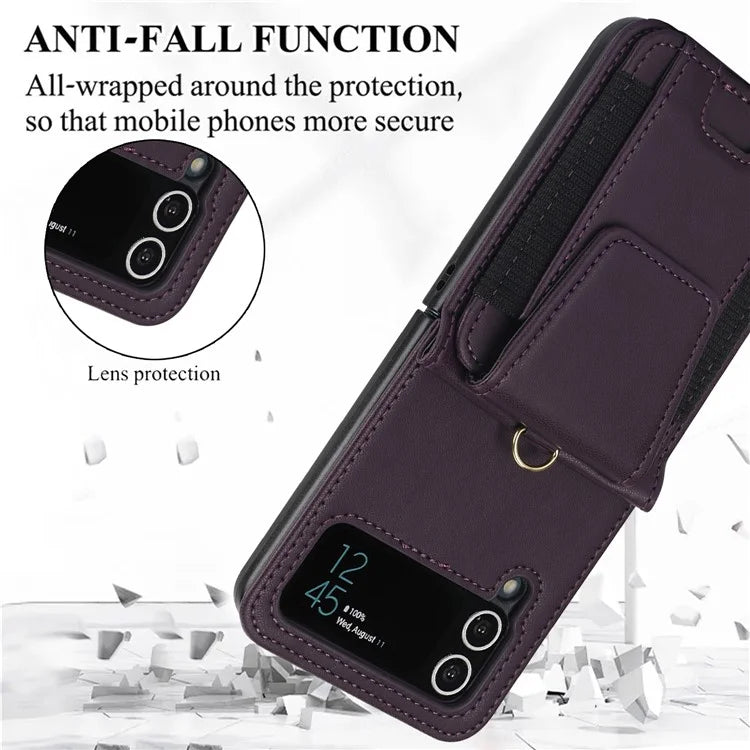 For Samsung Galaxy Z Flip4 5G Crossbody Phone Case PU Leather Back Cover