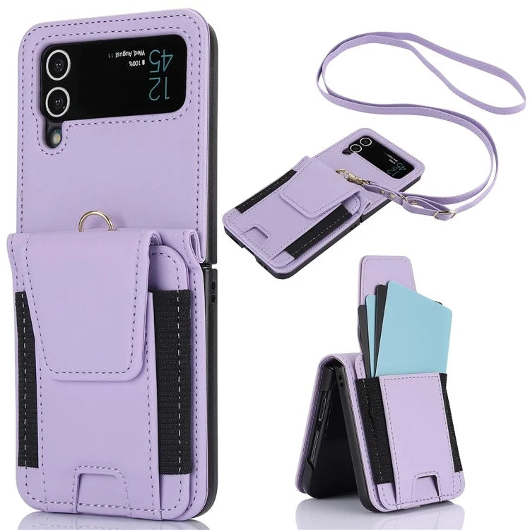 For Samsung Galaxy Z Flip4 5G Crossbody Phone Case PU Leather Back Cover