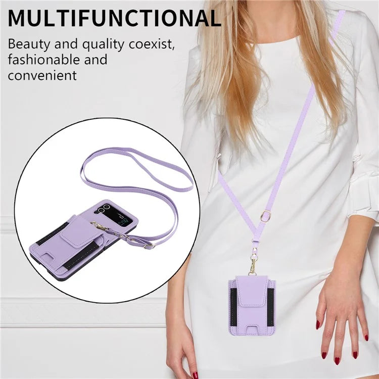 For Samsung Galaxy Z Flip4 5G Crossbody Phone Case PU Leather Back Cover