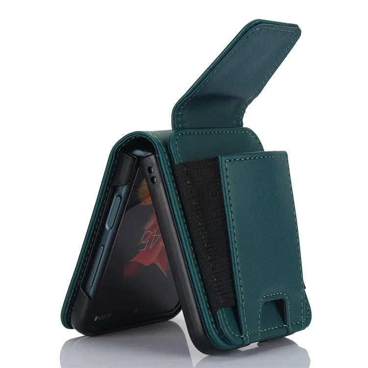 For Samsung Galaxy Z Flip4 5G Crossbody Phone Case PU Leather Back Coverish Green