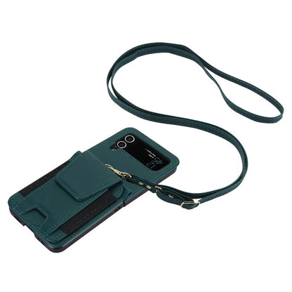 For Samsung Galaxy Z Flip4 5G Crossbody Phone Case PU Leather Back Coverish Green