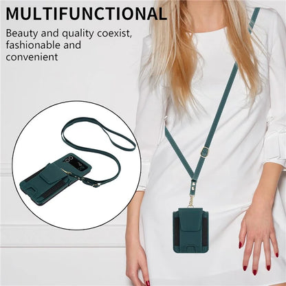 For Samsung Galaxy Z Flip4 5G Crossbody Phone Case PU Leather Back Coverish Green