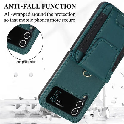 For Samsung Galaxy Z Flip4 5G Crossbody Phone Case PU Leather Back Coverish Green