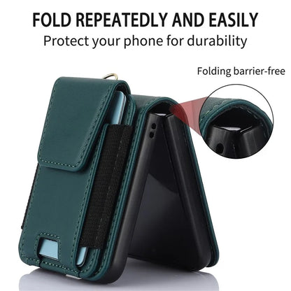 For Samsung Galaxy Z Flip4 5G Crossbody Phone Case PU Leather Back Coverish Green