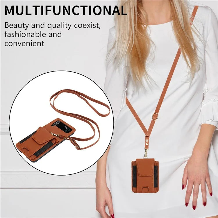 For Samsung Galaxy Z Flip4 5G Crossbody Phone Case PU Leather Back Cover