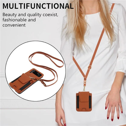 For Samsung Galaxy Z Flip4 5G Crossbody Phone Case PU Leather Back Cover