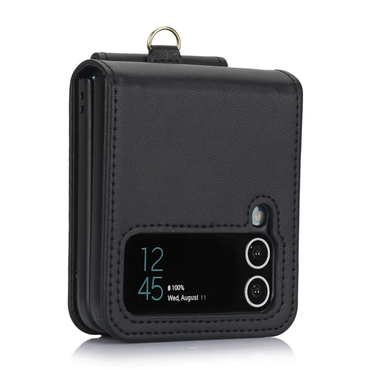 For Samsung Galaxy Z Flip3 5G PU Leather+PC Phone Case Card Holder with Lanyard