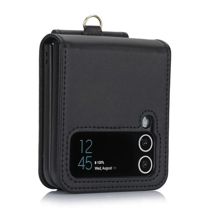 For Samsung Galaxy Z Flip3 5G PU Leather+PC Phone Case Card Holder with Lanyard